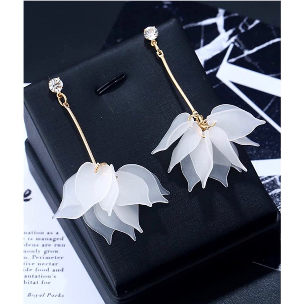 Acrylic Flower Petal Rhinestone Earrings